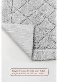 Resim Elart Frio Banyo Halısı Paspas Takımı Pamuklu 2 Adet 60x100 Cm Gri Gri 