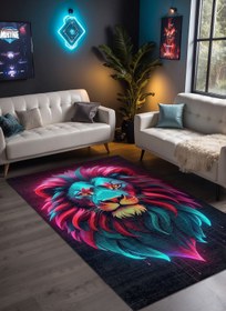 Resim Depoba Lion Gaming Oyuncu Odası Halısı Şönil Dijital Baskılı Kaymaz Taban Yıkanabilir Salon Halısı 