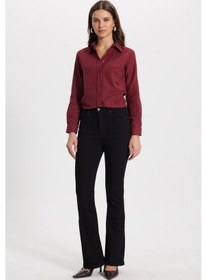 Resim Tudors Kadın Regular Fit Klasik Kesim Pamuklu Likralı İspanyol Paça Siyah Jean Kot Pantolon-50789 