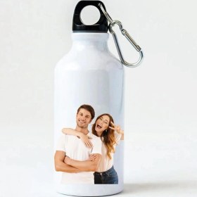 Resim Kişiye Özel Fotoğraflı Kancalı Alüminyum Beyaz Su Matarası - 600MLT 