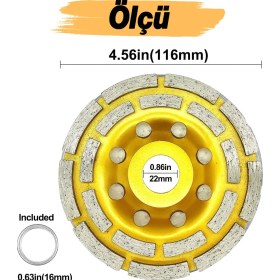 Resim Badem10 Beton Mermer Granit Taşlama Elmas Çanak Disk Yüzey Silme Temizleme Çift Sıra Segmanlı 115 mm 