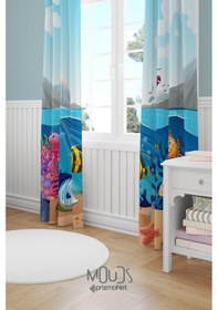 Resim Deniz Hayvanları Desenli Fon Perde Çocuk Ve Bebek Odası Süet Baskılı Ekstrafor Büzgü 2 Kanat Prd-71 Çok Renkli 