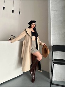 Resim Bella Breeze Kadın Kemerli Şal Yaka Uzun Trençkot 
