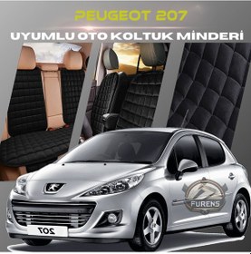Resim Peugeot 207 Siyah Renk Tay Tüyü Cepli & Terletmez Sırtlı Oto Koltuk Minder Seti - Koltuk Koruma Kılıfı Ön & Arka Tam Set 