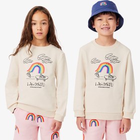 Resim Lacoste Çocuk Bisiklet Yaka Desenli Krem Sweatshirt 