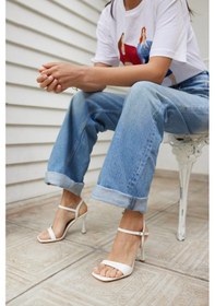 Resim Rojo Kadın Sıyah Cılt Tek Bant Topuklu Sandalet Beyaz 