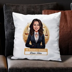 Resim Karikatürlü En Başarılı Kadın Avukat Yastık 