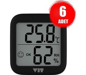 Resim Vıt 6'lı Iç Mekan Dijital Isı ve Nem Ölçer Siyah Termometre BVT17-04 
