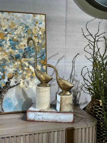 Resim Swanora Dekoratif Kuğu Obje Set Traverten Mermer 