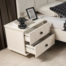 Resim Eymense Petek Modern Panolu Komodinli Bazasız Karyola 