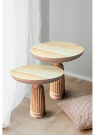 Resim Ahşap 2 Li Set Fitilli Mantar Yan Sehpa Modern Fiskos / Çiçeklik / Zigon Sehpa Ahşap 