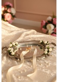 Resim Şık Oymalı Hediyelik Aynalı Klasik Sunum Tepsi 