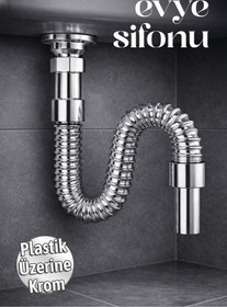 Resim Badem10 Körüklü Lavabo Sifonu Koku Önleyici Krom Gümüş Evye Gider Borusu Sifon Hortumu Uzun 33-80 cm Uzayan 