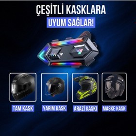 Resim Motorsiklet Kask Interkom Kulaklık Rgb Işıklı Bluetooth 5.3 Çift Telefon Bağlantı 