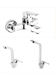 Resim Tema Kare L Lavabo Bataryalı Batarya Seti 61011 + 61012L + 61013L Krom 