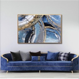 Resim Yağlı Boya Dokulu Tablo Mavi Gold Soyut Altın Çerçeveli U08006-179017 