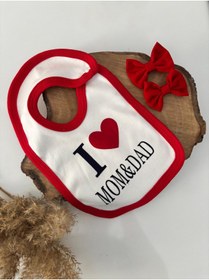 Resim Miniminiksdesing I Love Mom&dad Bebek Penye Mama Önlüğü + 2'Li Toka 