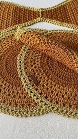 Resim Defnelam Amerikan Servis El Örgü Yuvarlak Supla ve Runner Seti 6 Kişilik (Turuncu) 