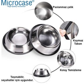 Resim Microcase Kedi Köpek Metal Mama ve Su Kabı AL3118 22 CM 2 x 500 ML 