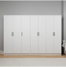 Resim Kardelen Serisi Beyaz 7 Kapaklı 10 Raflı 260 Cm Elbise Dolabı - Gardırop Seti Beyaz 