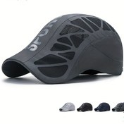 Resim Erkekler için Nefes Alabilir Mesh Beyzbol Şapkası SPORT Yazılı - Dış Mekan Sporları & Yaz İçin Hızlı Kuruyan Hafif Polyester Güneş Şapkası, Toka Kapatmalı Havalandırma Tasarımı, Çoklu Renkler (Siyah/Beyaz/Gri/Lacivert) 