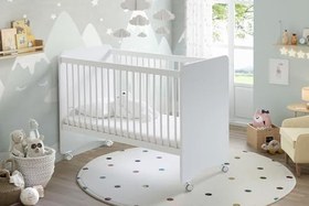 Resim BW1025 - Pratik Kademeli Tekerlekli Bebek Beşik Ahşap 60x120 