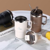 Resim 304 Paslanmaz Çelik İç Fincan, 550Ml/19.3Oz Kapasiteli, Kapak Ve Kaşık Ile Çay Ve Su Arasındaki Ayrımı Sağlayan, Araba Kullanımı İçin Tasarlanmış, Plastik Dış Mekan, Mutfak, Ofis, Öğrenciler, Taşınabilir Spor, Açık Seyahat Ve Partiler İçin Uygun, Şükran Günü, Anneler Günü Ve Doğum Günü Hediyeleri İçin Mükemmel. 