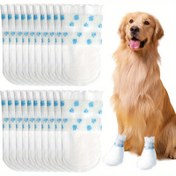 Resim 20 Adet Tek Kullanımlık Köpek Pati Koruyucuları, Su Geçirmez Dokusuz Kumaş Botlar Bandajlı - Mavi ve Beyaz, İç ve Dış Mekan Kullanımı İçin İdeal, Yalama Durdurur, Küçük/Orta Irklar İçin Mükemmel, Köpek Yürüyüş Ekipmanı | Güvenli Uyumlu Botlar | Su Geçirmez Köpek Botları 