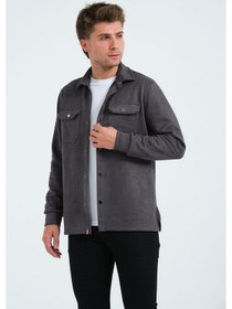 Resim Gri Erkek Süet Gömlek Tişört Üstü Kalın Gömlek Füme Ceket Çok Renkli 