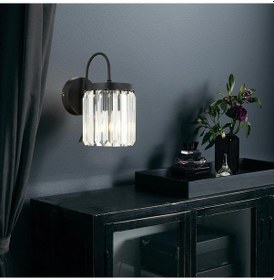 Resim Rachel Kristal Taşlı Duvar Lambası Yatak Odası-Yatak Başı-Salon için Aplik Siyah 