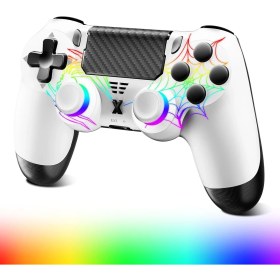 Resim Cosmostech Kablosuz Ps4 Gamepad – Ps4/pc Uyumlu | Bluetooth Joystick, Dokunmatik Rgb Işıklı Panel, Çift Titreşim, 3.5mm Ses Çıkışı – Beyaz Spider Desen 