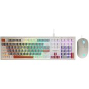 Resim Everest Km-77 Runa Gri/krem/kahve Usb Rainbow Aydınlatmalı Sessiz Q Klavye + Mouse Set Optik 