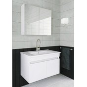 Resim Alfa Banyo Viola Beyaz 65 cm Mdf Hazır Kurulu Aynalı Banyo Dolabı (Lavabolu) 