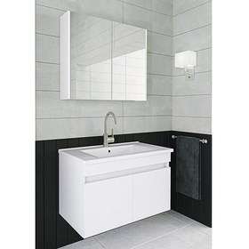 Resim Alfa Banyo Viola Beyaz 65 cm Mdf Hazır Kurulu Aynalı Banyo Dolabı (Lavabolu) 