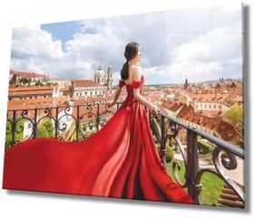 Resim Miyrem Kadınlar Kırmızı Elbise Cam Tablo Women Red Dress 36x23- myrm9362 