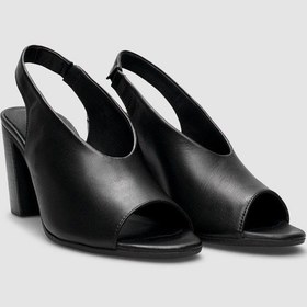 Resim %100 Hakiki Deri Siyah Arkadan Lastikli Kadın Topuklu Sandalet-siyah Siyah 