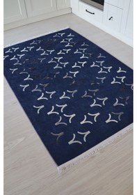 Resim Arte Nakışlı Mavi Kilim Dekoratif Salon Halısıyıkanabili Mavi 