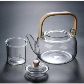 Resim Ahşap Saplı Cam Filtreli Demlik Şeffaf 