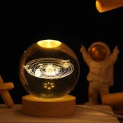 Resim Gezegenler Temalı Ahşap Altlıklı Işıklı Cam Küre 