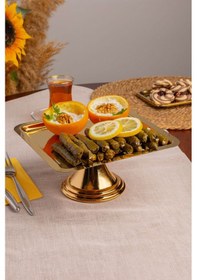 Resim Gold Kare, Ayaklı Şık Kek, Pasta, Kurabiye Ve Tatlı Servis Sunum Standı Gold 