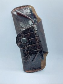 Resim sorte store Hakiki Deri Koyu Kahverengi Baskılı Unisex Gözlük Kılıfı 