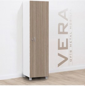 Resim Tek Kapılı Metal Gövdeli Ahşap Kapaklı Soyunma Dolabı Askılıklı Ve Raflı Ev & Ofis Kullanımına U Gri 