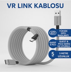 Resim CoverZone Vr Link Kablosu Ex-1 - Oculus Quest Uyumlu, 5M, Usb-C, Yüksek Hızlı, Pc Bağlantı, Vr Oyun İçin 