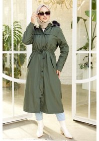 Resim Eflal Tünel Kemerli Gizli Fermuarlı Tesettür Mont 403 - Haki 