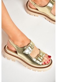 Resim Fox Shoess437302209 Altın Kalın Tabanlı Kadın Sandalet Altın 