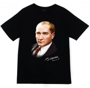 Resim Gazi Mustafa Kemal Atatürk Baskılı T-shirt SİYAH 4XL 