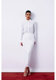 Resim Sateen Pul Payetli Midi Etek - Ekru-135198 Ekru 