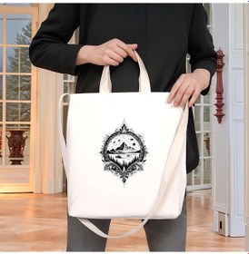 Resim Tattoo İç Cepli Cırtlı Körüklü Kanvas Çanta 38x38x4 Cm Beyaz 