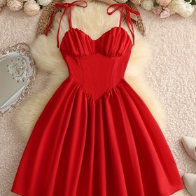 Resim Şık Siyah A-Line Elbise, Ayarlanabilir Spagetti Askıları, Kalp Yaka ve Beli Sıkılaştırma - Bahar/Yaz/Sonbahar İçin Mükemmel, Kadın Modası, Shirred Detay, Yetişkin Bedeni, Şık Etkili Elbise | Şık Beli Sıkılaştırma Elbisesi | Polyester Kumaş 