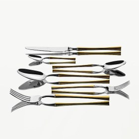 Resim Nehir Marbella Altın Sade 12 Kişilik 72 Parça Çatal Kaşık Bıçak Takımı 